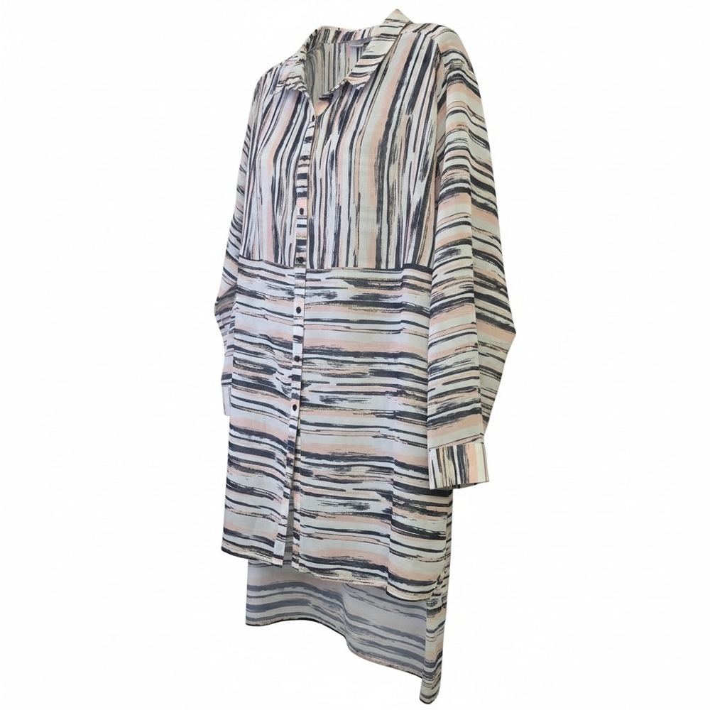 Ruff Hewn Grey Striped Button-Down Shirt Dress, Size 2X